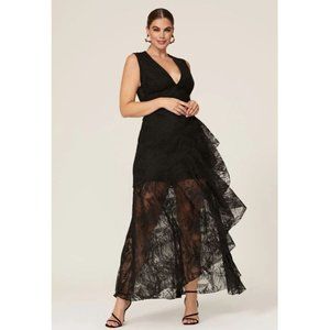 ONE33 SOCIAL Black Ruffle Palm Lace Sleeveless Evening Gown Size 14